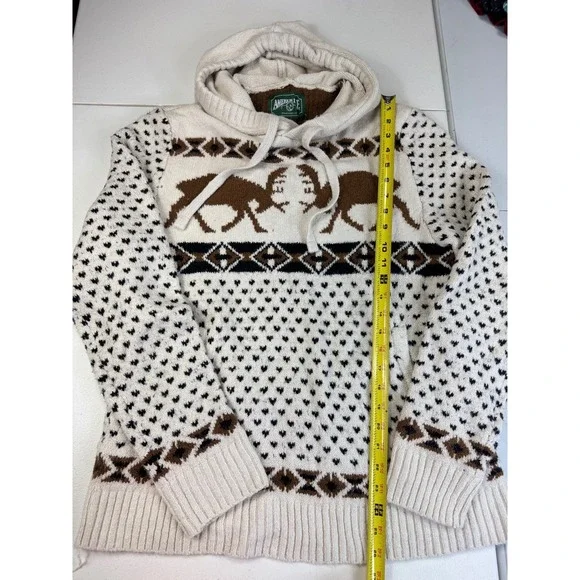 American Eagle Outfitters Cream Moose Hoodie Sweater Pullover Knit M - Picture 3 of 8